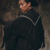 Black Organic Poncho • Tribal Cotton Robe • Hand Embroidered Overcoat - AYA Sacred Wear