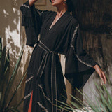 Black Organic Poncho • Tribal Cotton Robe • Hand Embroidered Overcoat - AYA Sacred Wear