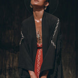 Black Organic Poncho • Tribal Cotton Robe • Hand Embroidered Overcoat - AYA Sacred Wear