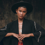Black Organic Poncho • Tribal Cotton Robe • Hand Embroidered Overcoat - AYA Sacred Wear