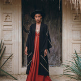 Black Organic Poncho • Tribal Cotton Robe • Hand Embroidered Overcoat - AYA Sacred Wear