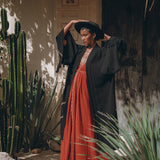 Black Organic Poncho • Tribal Cotton Robe • Hand Embroidered Overcoat - AYA Sacred Wear