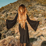 Black Organic Top Women • Wide Sleeve Wrap Top Kimono Blouse - AYA Sacred Wear