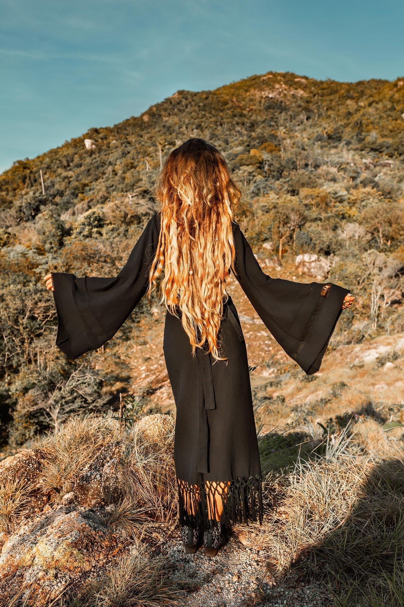 Black Organic Top Women • Wide Sleeve Wrap Top Kimono Blouse - AYA Sacred Wear