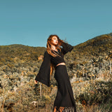 Black Organic Top Women • Wide Sleeve Wrap Top Kimono Blouse - AYA Sacred Wear