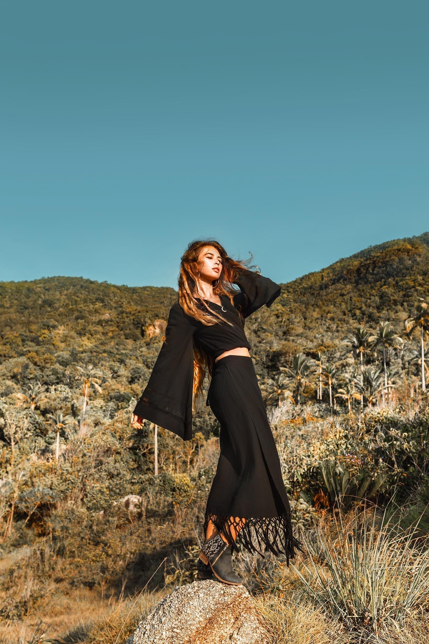 Black Organic Top Women • Wide Sleeve Wrap Top Kimono Blouse - AYA Sacred Wear