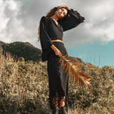 Black Organic Top Women • Wide Sleeve Wrap Top Kimono Blouse - AYA Sacred Wear