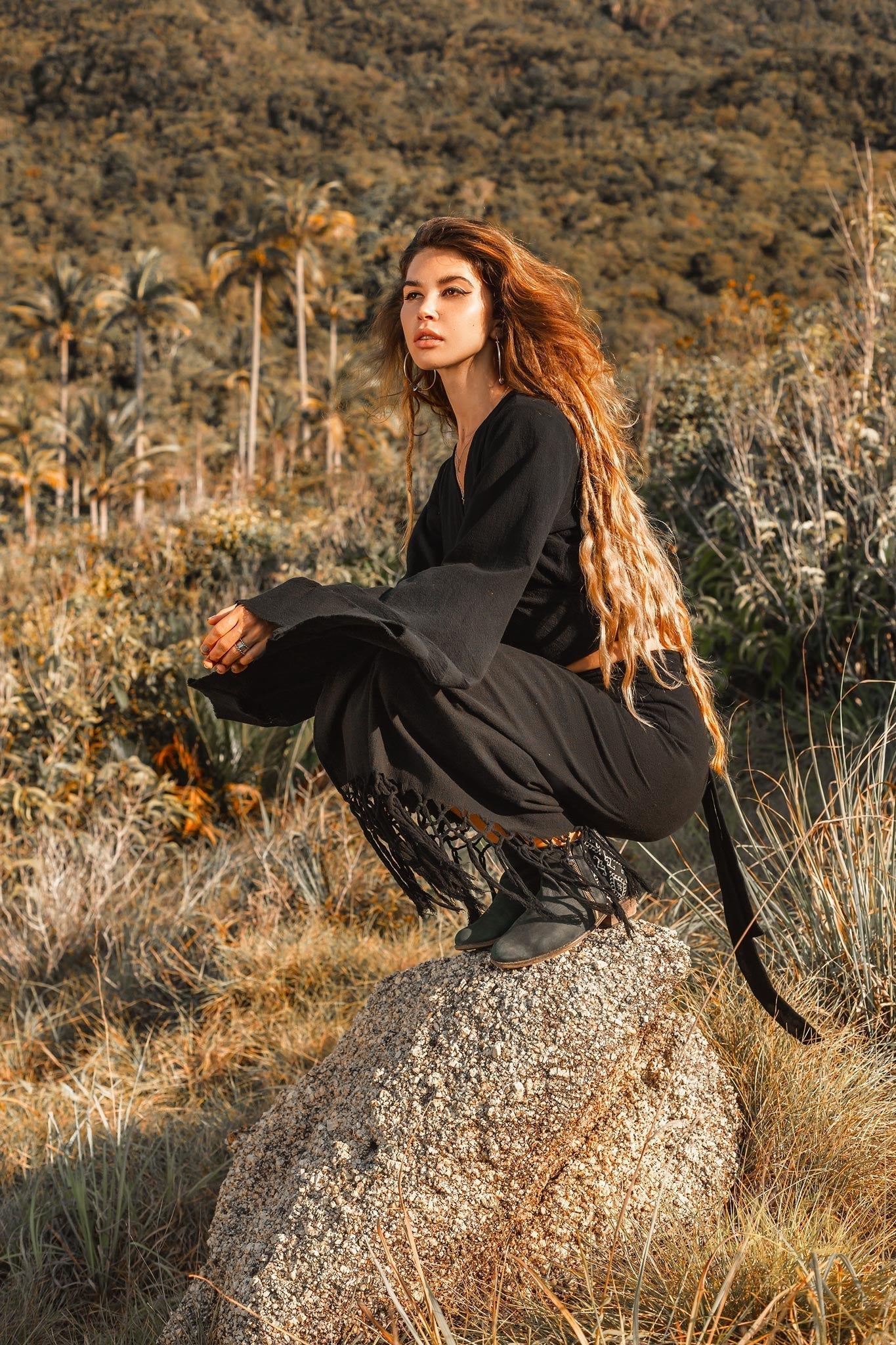 Black Organic Top Women • Wide Sleeve Wrap Top Kimono Blouse - AYA Sacred Wear