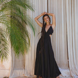 Black Oshun Dress • A - line Dress Light Cotton and Silk Formal Bridal Dress - AYA Sacred Wear