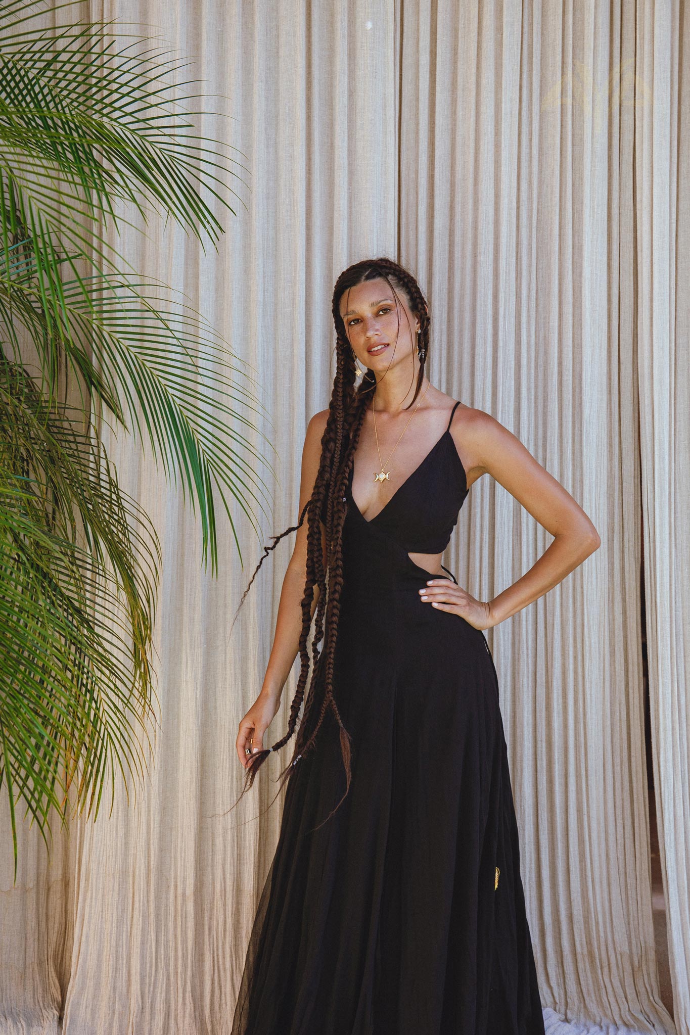 Black Oshun Dress • A - line Dress Light Cotton and Silk Formal Bridal Dress - AYA Sacred Wear