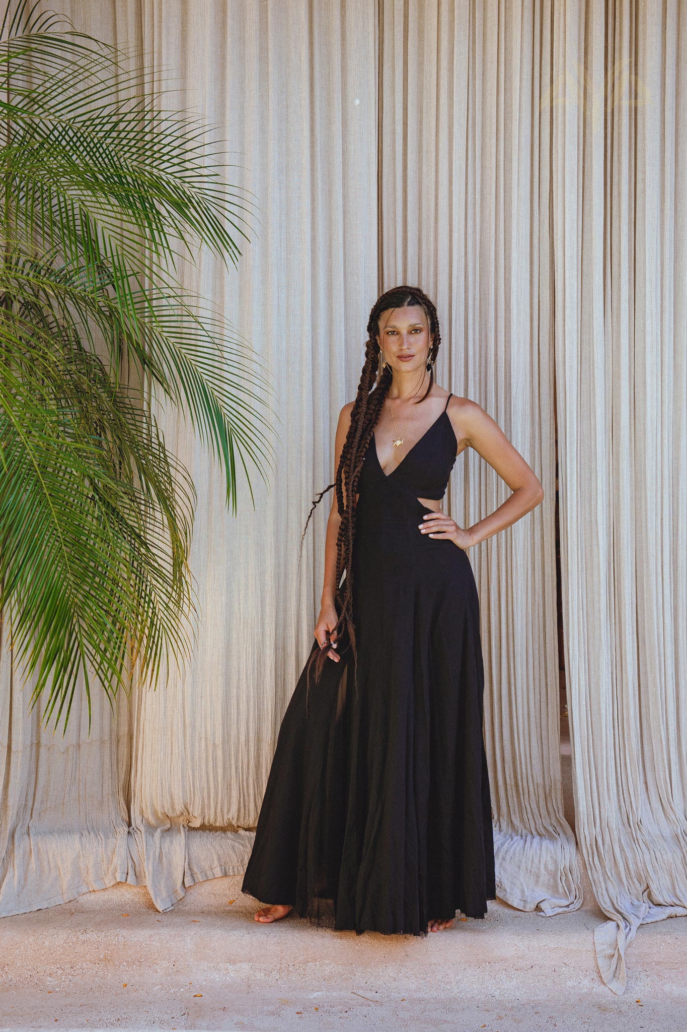 Black Oshun Dress • A - line Dress Light Cotton and Silk Formal Bridal Dress - AYA Sacred Wear