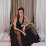 Black Oshun Dress • A - line Dress Light Cotton and Silk Formal Bridal Dress - AYA Sacred Wear