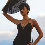 Black Padma Dress • Cocktail Summer Dress • Minimalist Elegant Open Back Dress - AYA Sacred Wear