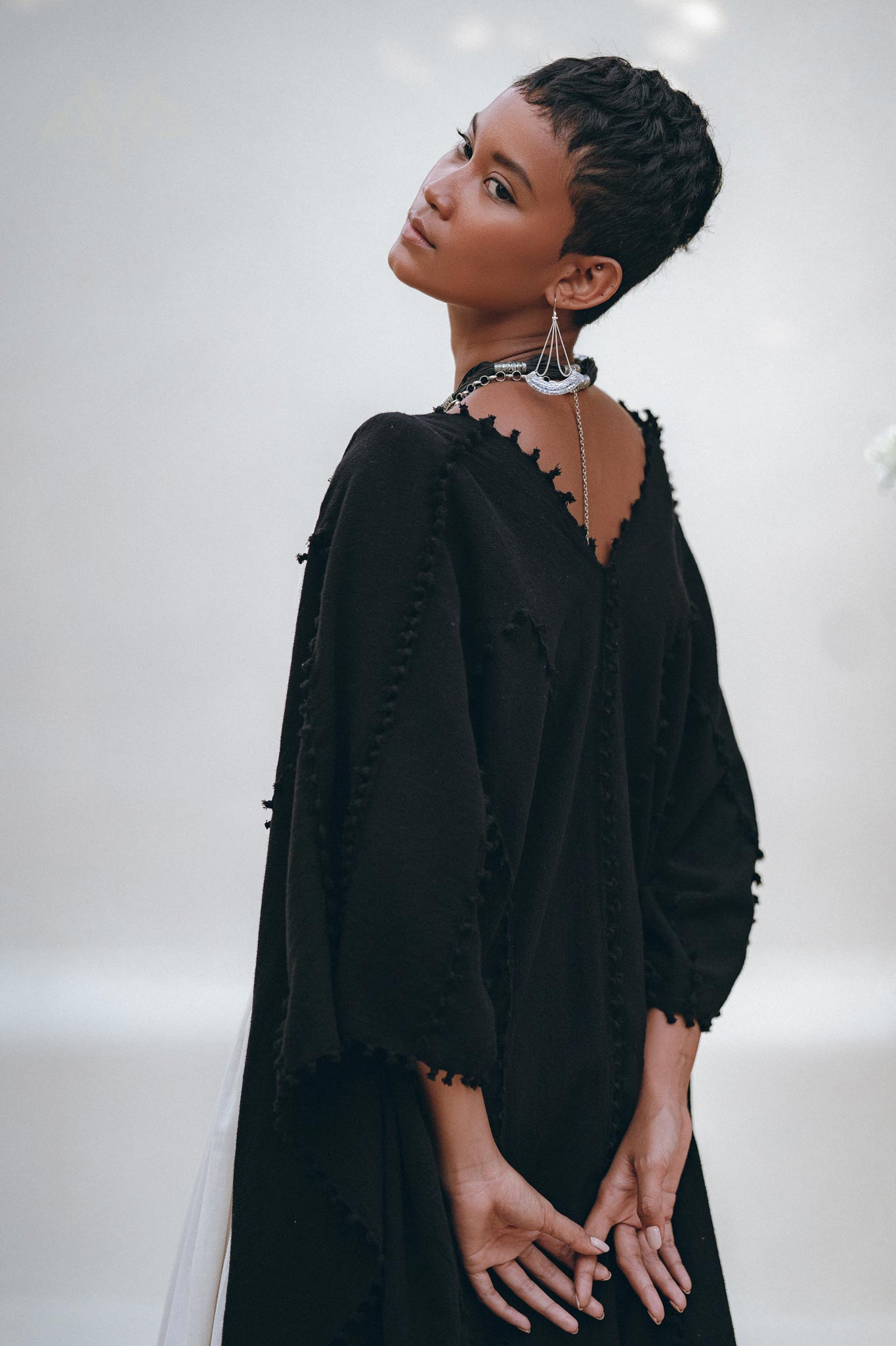 Black Poncho Robe • Boho Cape for Women • Bohemian Kimono Overcoat - AYA Sacred Wear