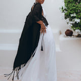 Black Poncho Robe • Boho Cape for Women • Bohemian Kimono Overcoat - AYA Sacred Wear