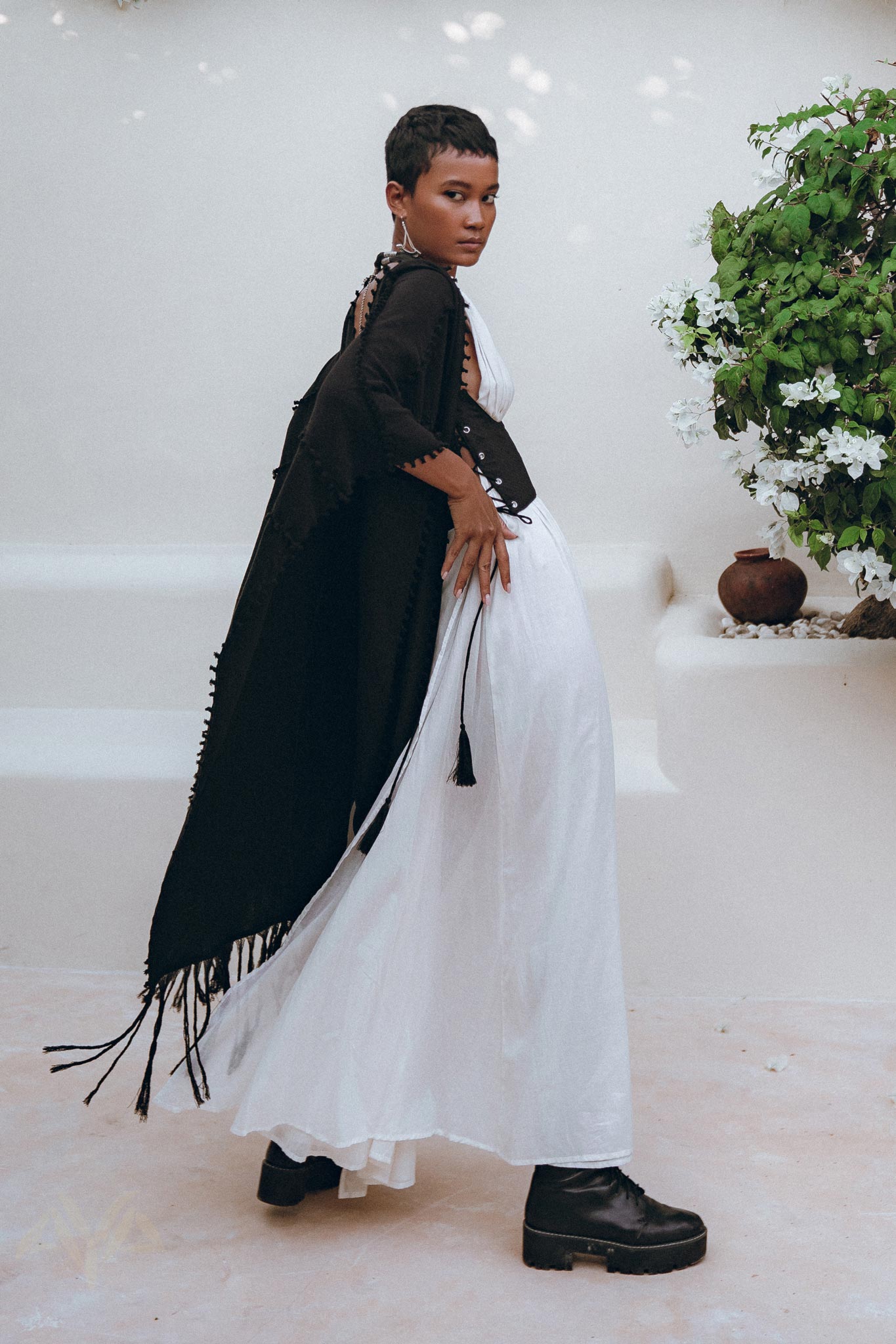 Black Poncho Robe • Boho Cape for Women • Bohemian Kimono Overcoat - AYA Sacred Wear