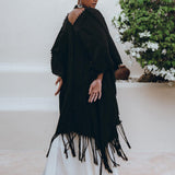 Black Poncho Robe • Boho Cape for Women • Bohemian Kimono Overcoat - AYA Sacred Wear