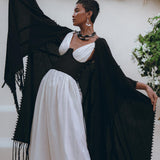 Black Poncho Robe • Boho Cape for Women • Bohemian Kimono Overcoat - AYA Sacred Wear