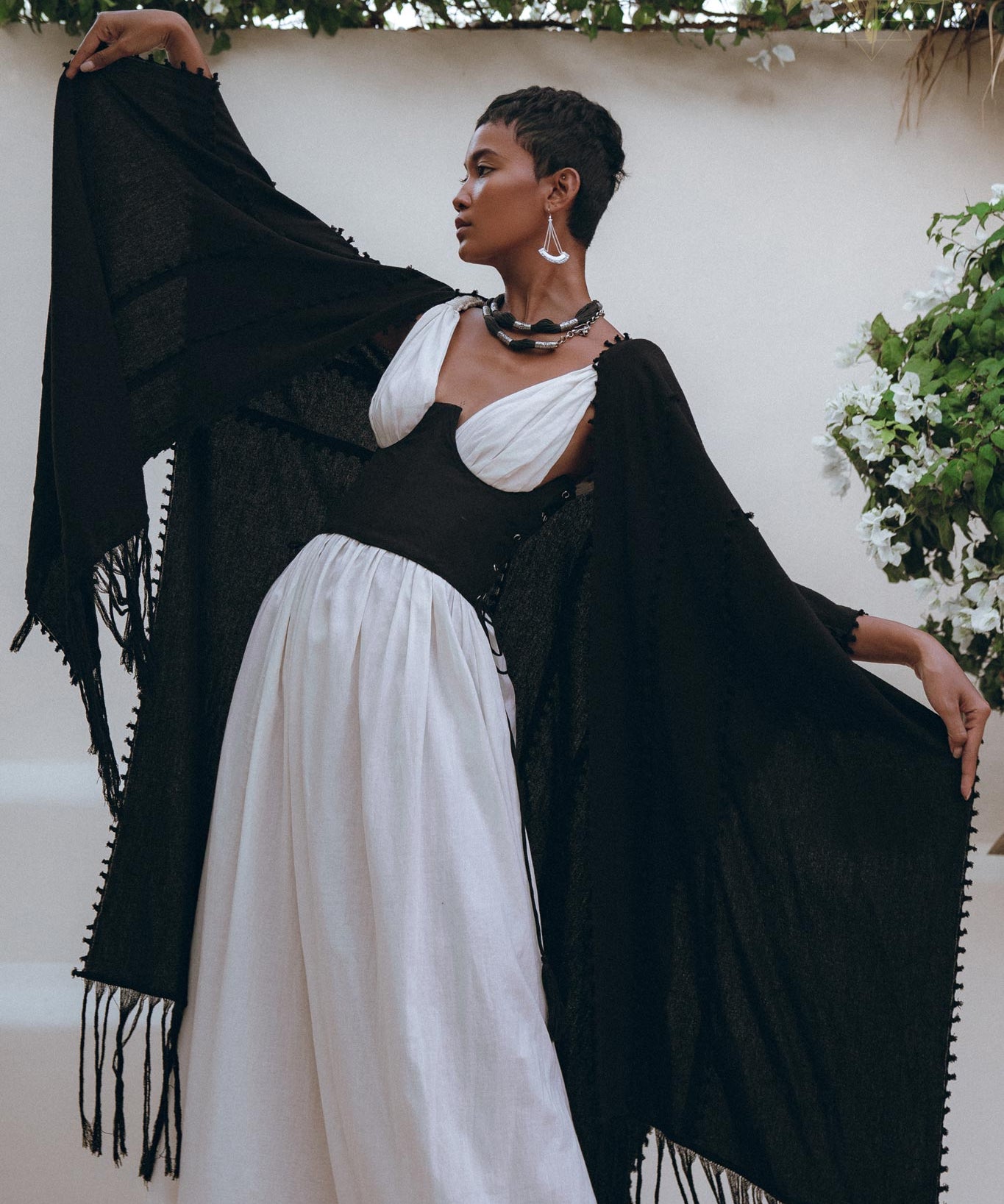 Black Poncho Robe • Boho Cape for Women • Bohemian Kimono Overcoat - AYA Sacred Wear