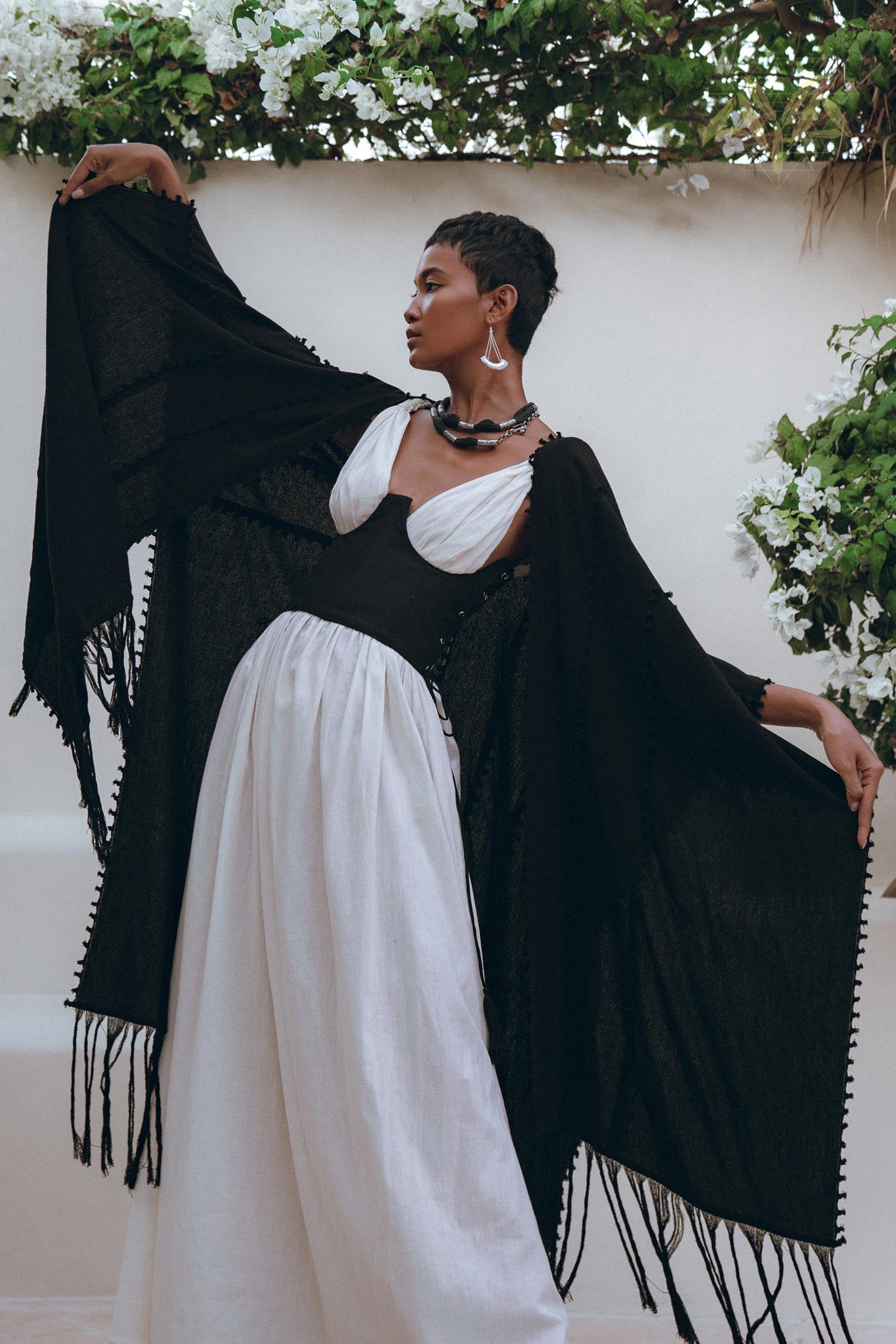 Black Poncho Robe • Boho Cape for Women • Bohemian Kimono Overcoat - AYA Sacred Wear