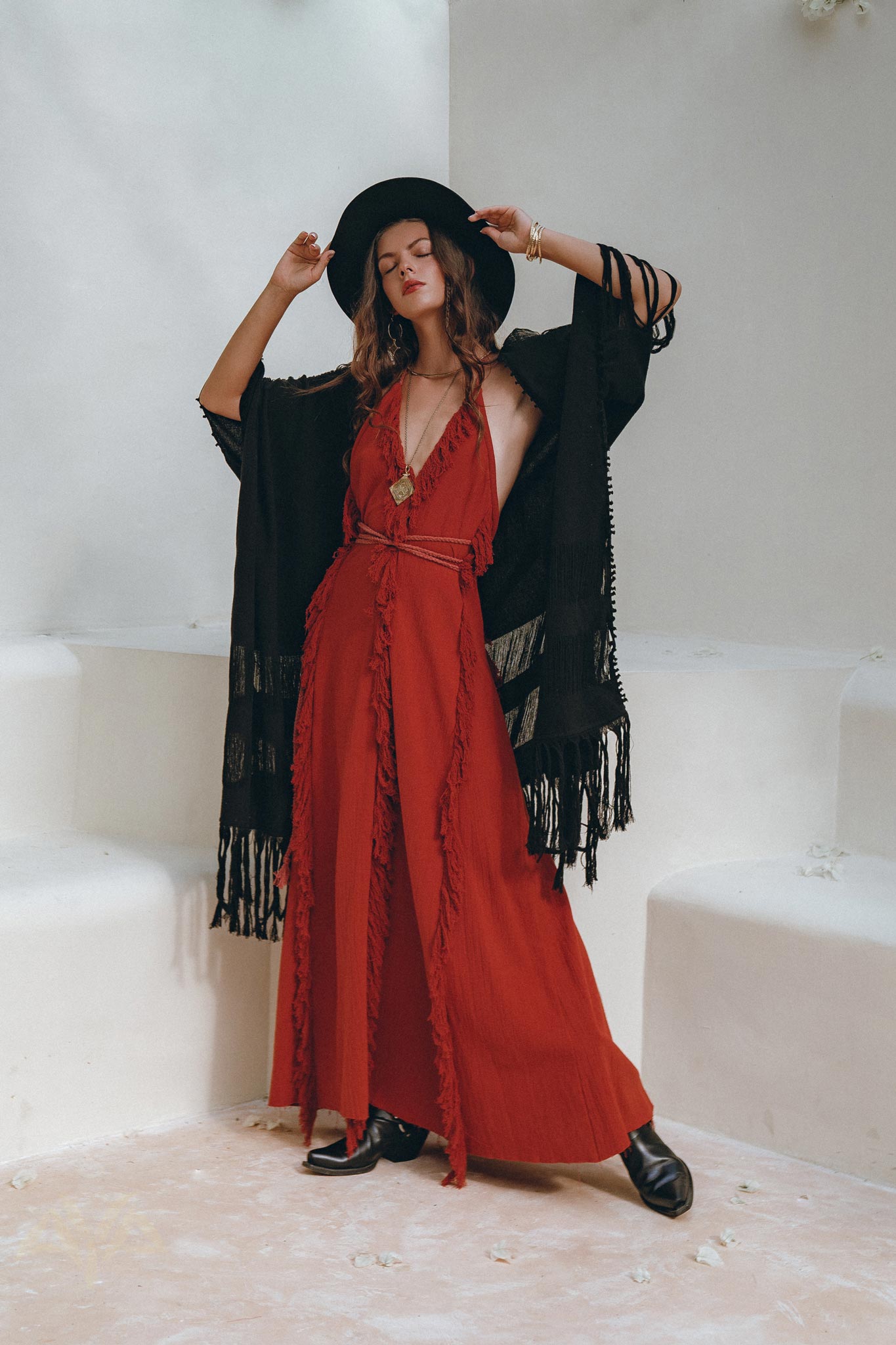 Black Poncho Robe • Boho Cape for Women • Handmade Bohemian Poncho - AYA Sacred Wear