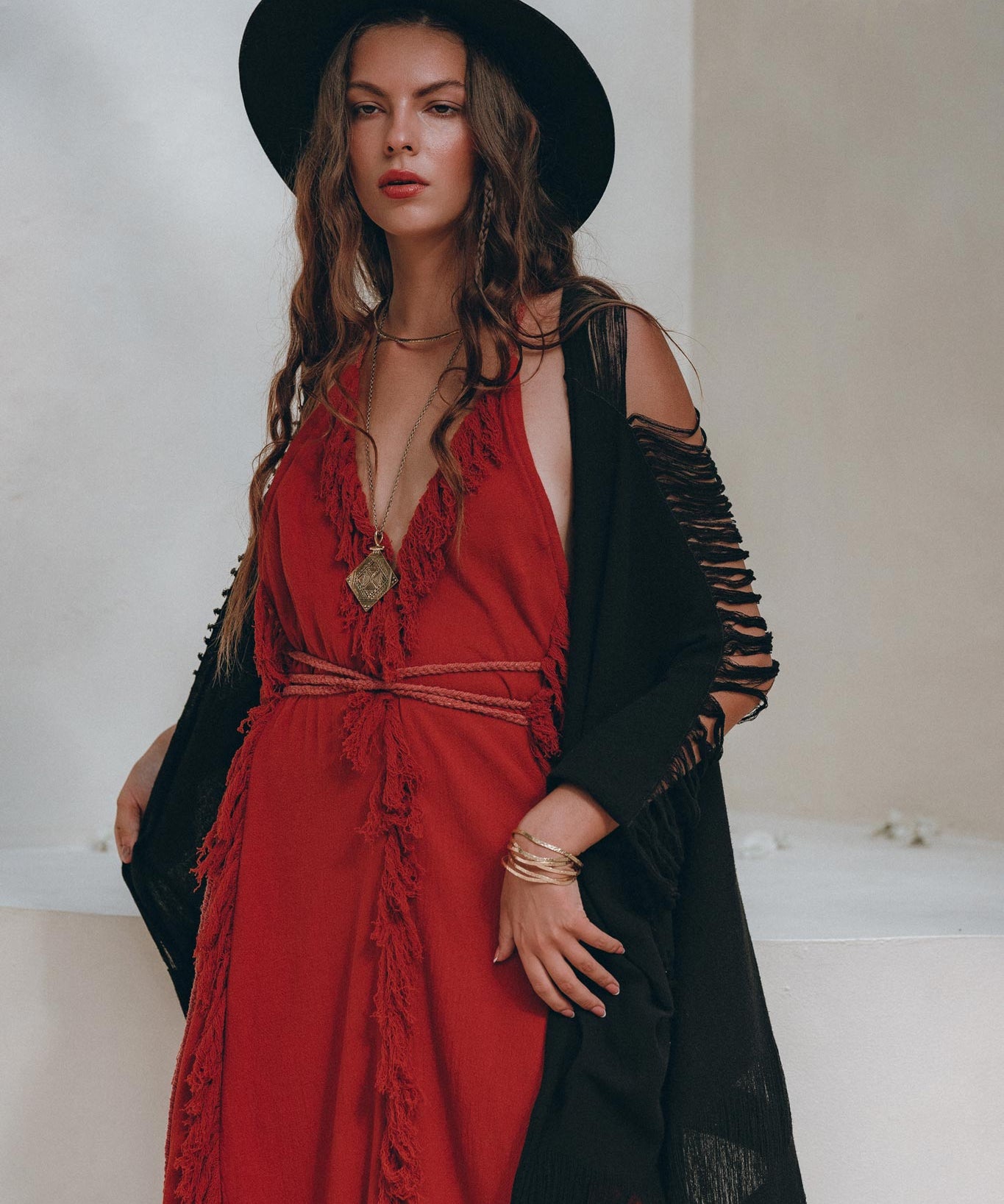 Black Poncho Robe • Boho Cape for Women • Handmade Bohemian Poncho - AYA Sacred Wear