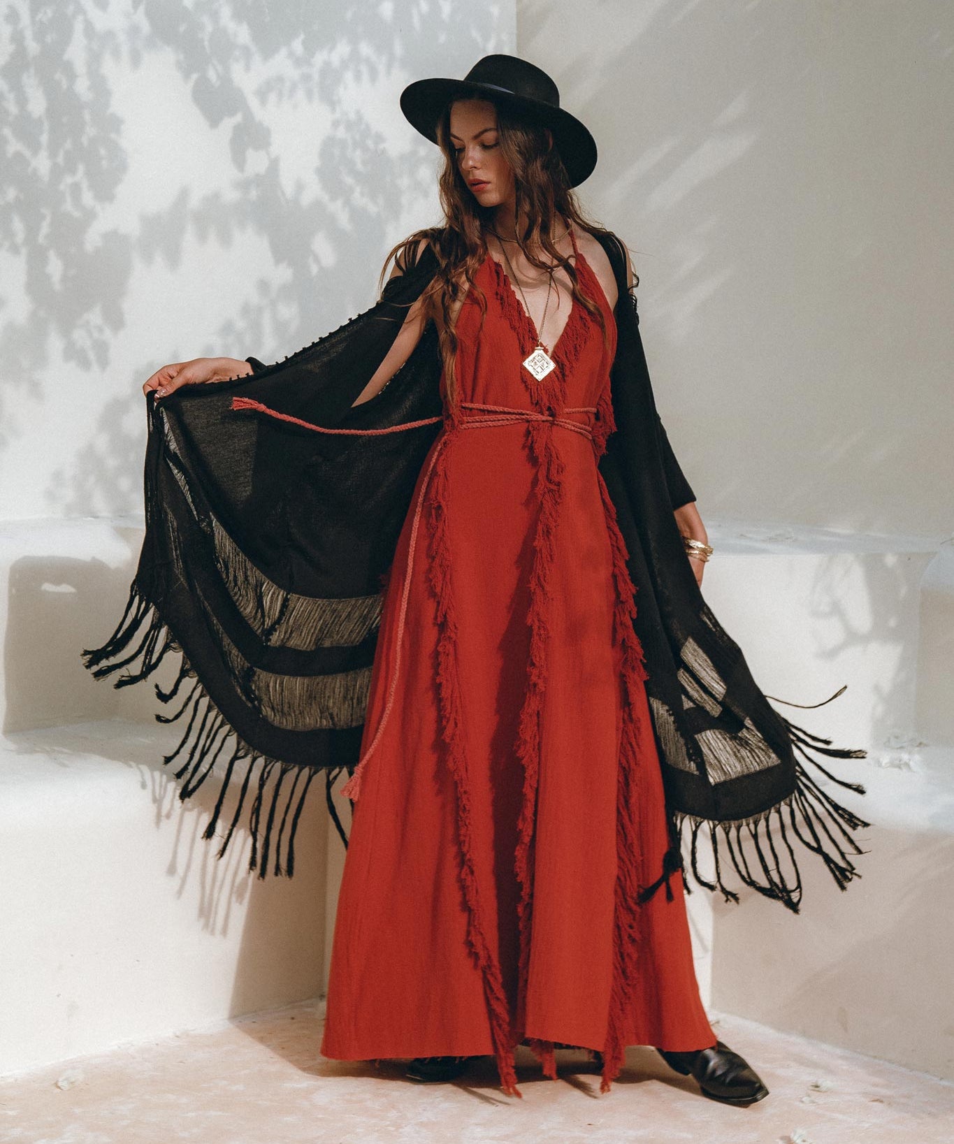 Black Poncho Robe • Boho Cape for Women • Handmade Bohemian Poncho - AYA Sacred Wear