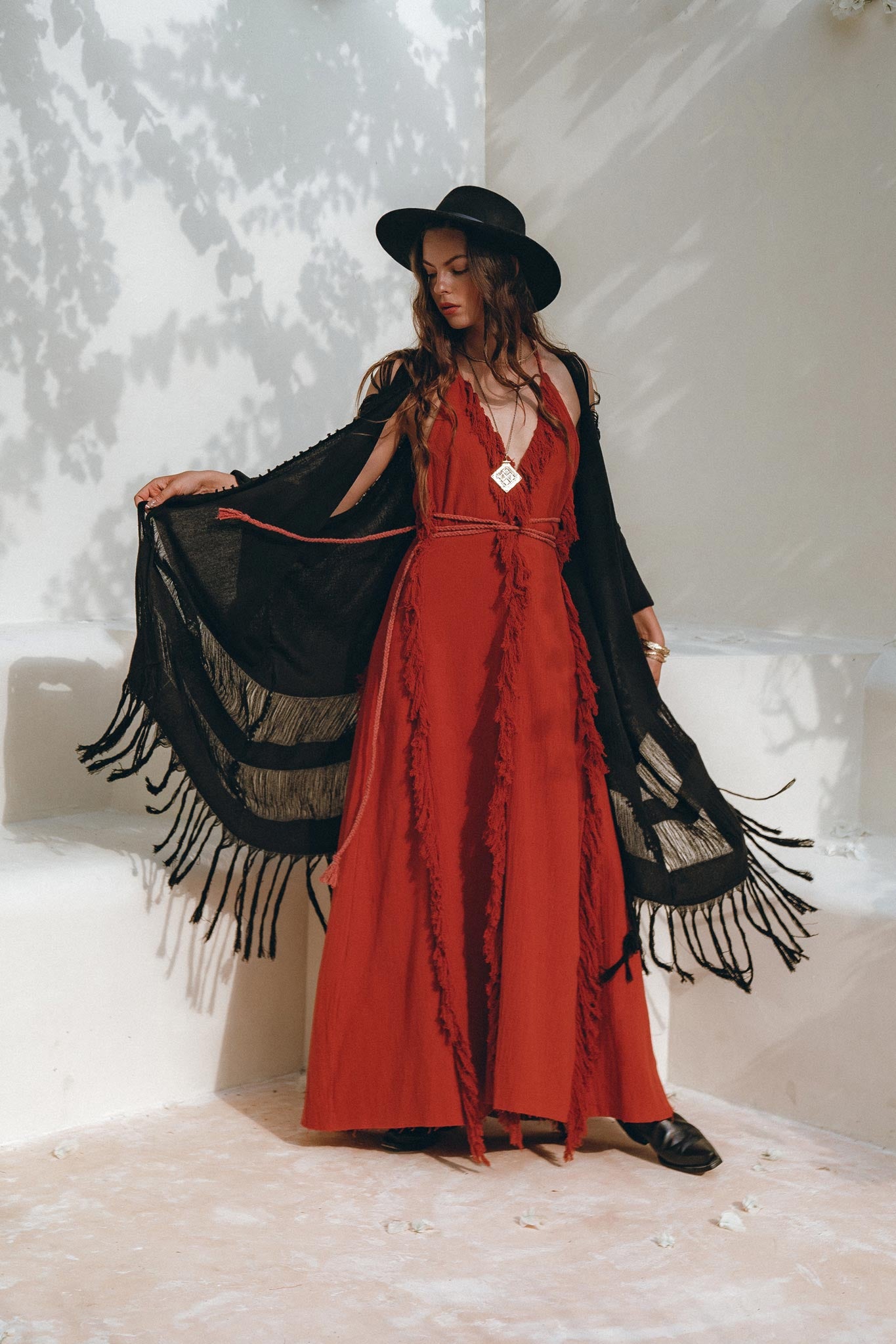 Black Poncho Robe • Boho Cape for Women • Handmade Bohemian Poncho - AYA Sacred Wear