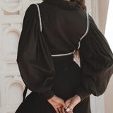 Black Puff Sleeves Top • Bohemian Adjustable Blouse • Boho Tassels Crop Top - AYA Sacred Wear