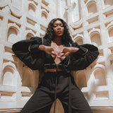 Black Puff Sleeves Top • Bohemian Adjustable Blouse • Boho Tassels Crop Top - AYA Sacred Wear