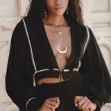 Black Puff Sleeves Top • Bohemian Adjustable Blouse • Boho Tassels Crop Top - AYA Sacred Wear