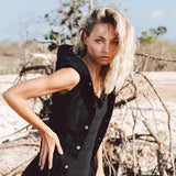 Black Slit Dress with Open Back, Simple Black Wedding Dress High Low Hem - AYA Sacred Wear