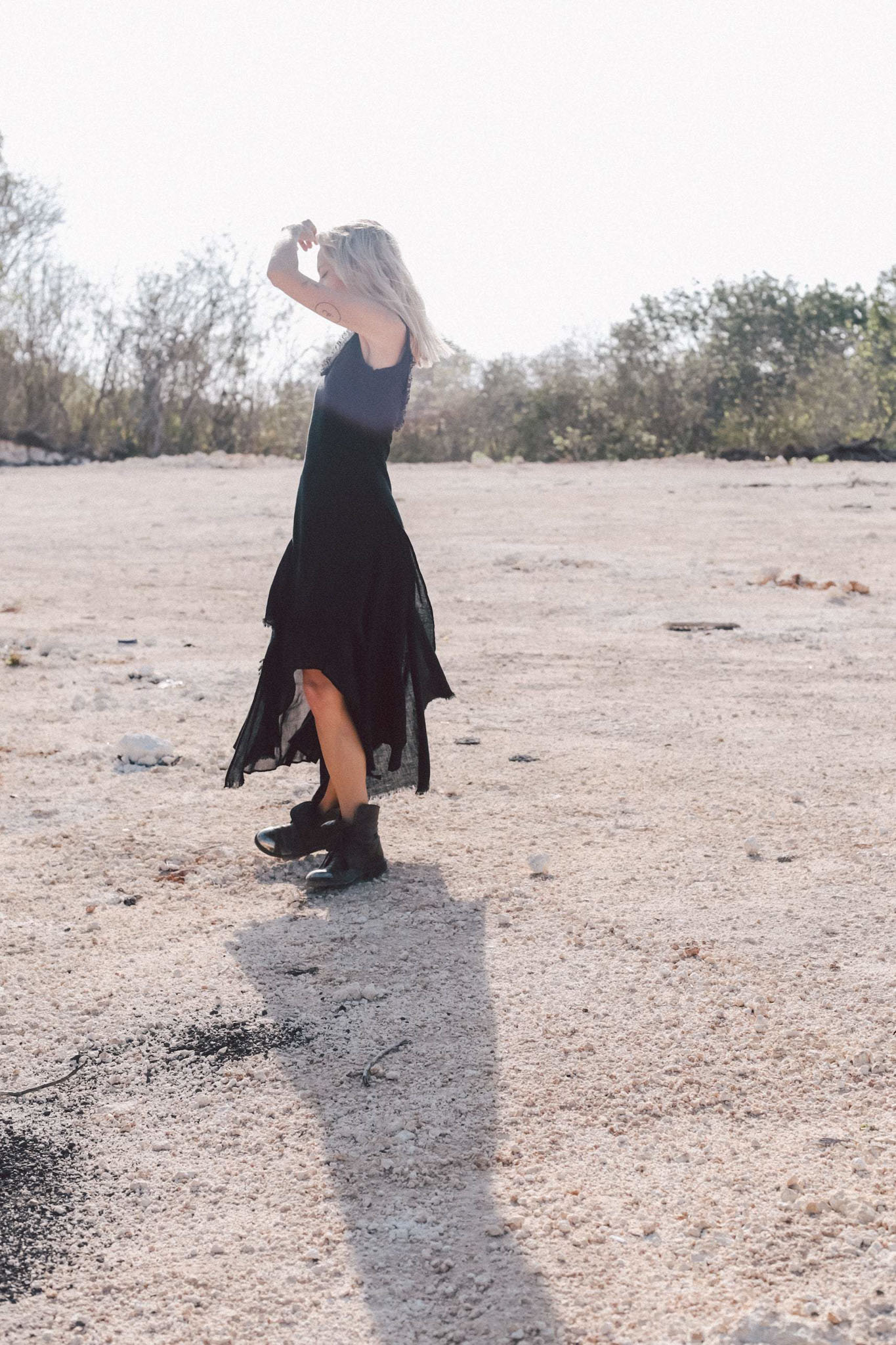 Black Slit Dress with Open Back, Simple Black Wedding Dress High Low Hem - AYA Sacred Wear