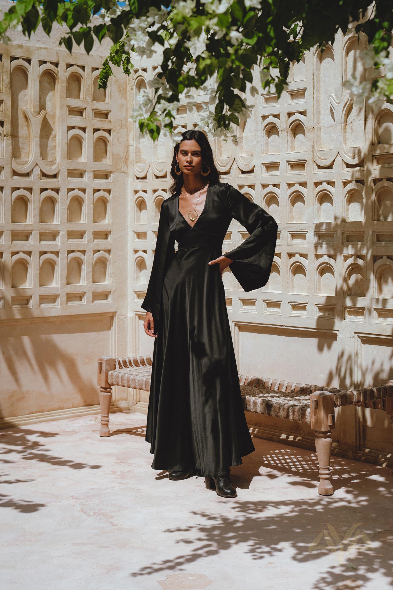 Black Sundari Goddess Silk Gown • Bridesmaid Wedding Dress • Bohemian Silk Maxi Dress - AYA Sacred Wear