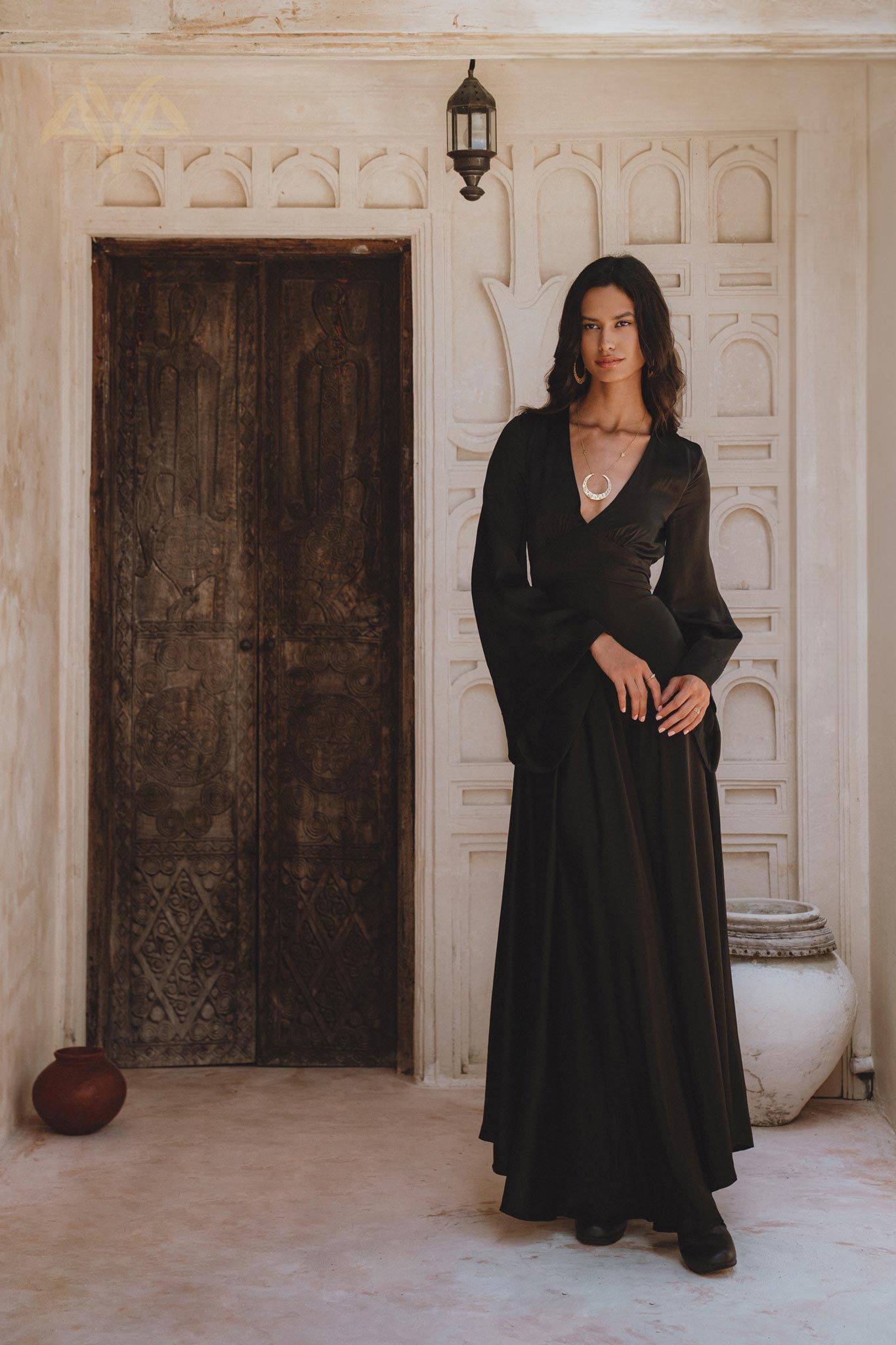 Black Sundari Goddess Silk Gown • Bridesmaid Wedding Dress • Bohemian Silk Maxi Dress - AYA Sacred Wear