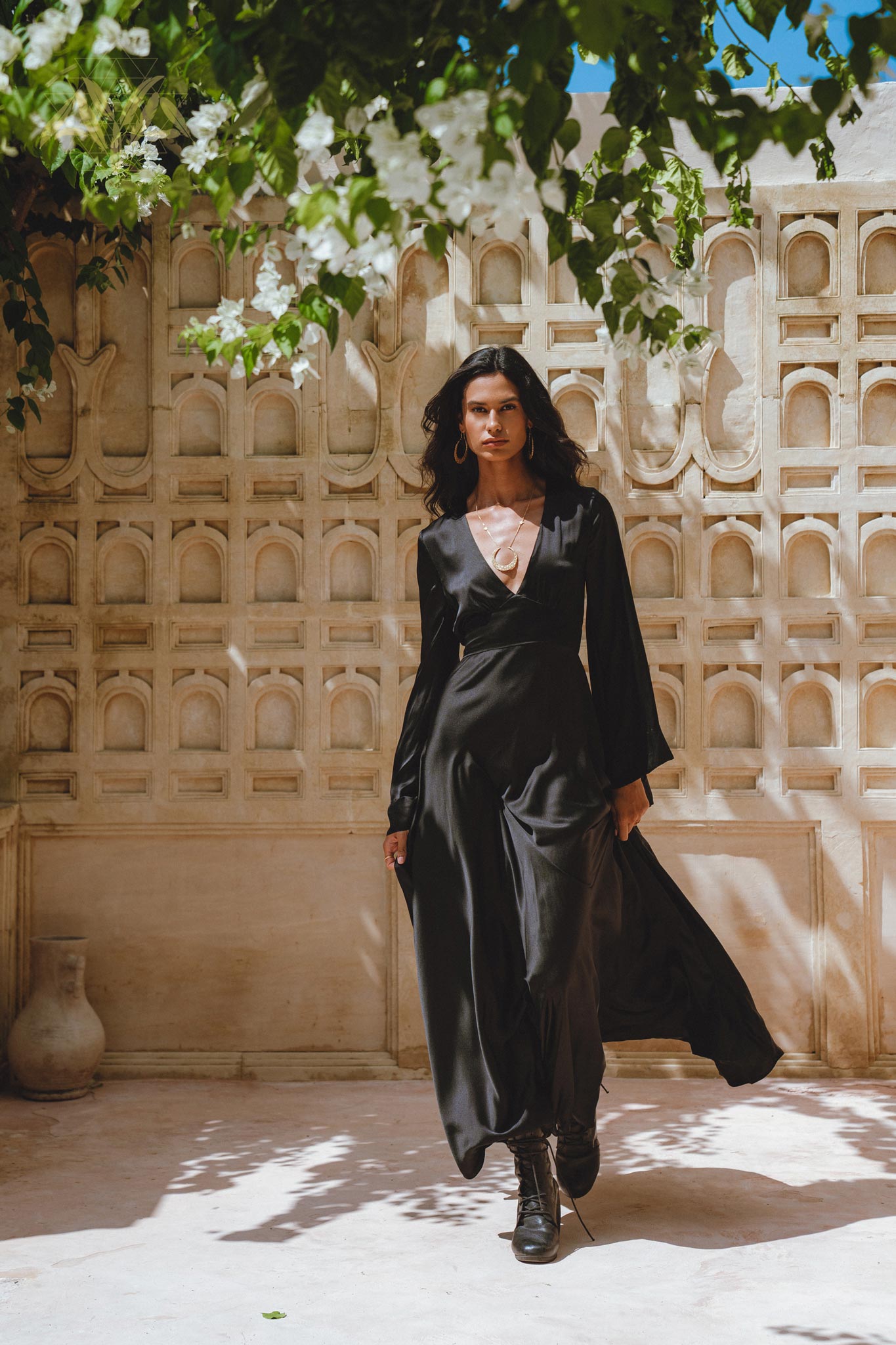 Black Sundari Goddess Silk Gown • Bridesmaid Wedding Dress • Bohemian Silk Maxi Dress - AYA Sacred Wear