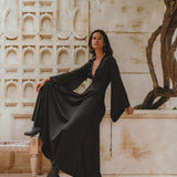 Black Sundari Goddess Silk Gown • Bridesmaid Wedding Dress • Bohemian Silk Maxi Dress - AYA Sacred Wear
