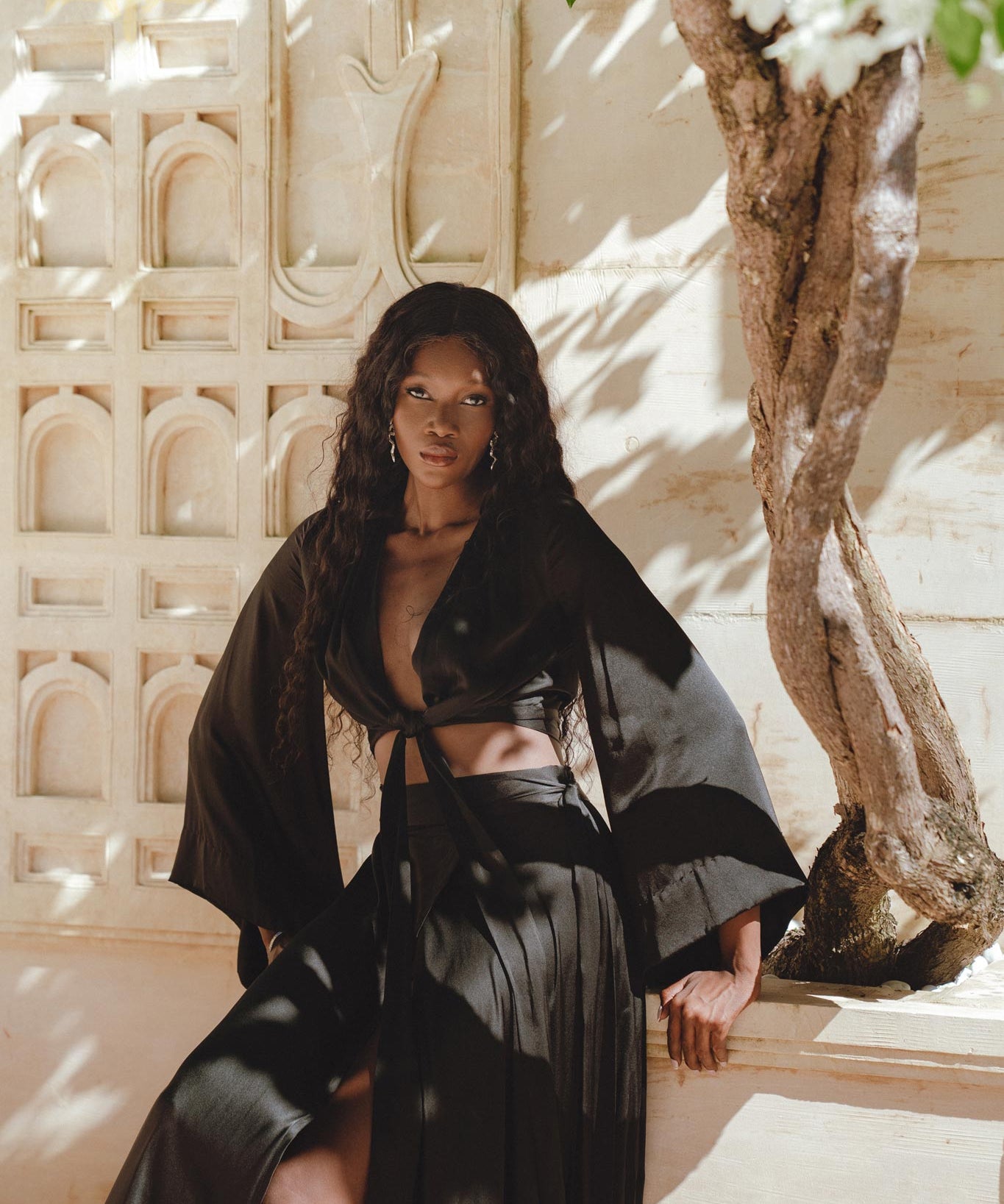 Black Venus Peace Silk Skirt • Boho Elegant Skirt • Adjustable Skirt • Silk Summer Skirt - AYA Sacred Wear