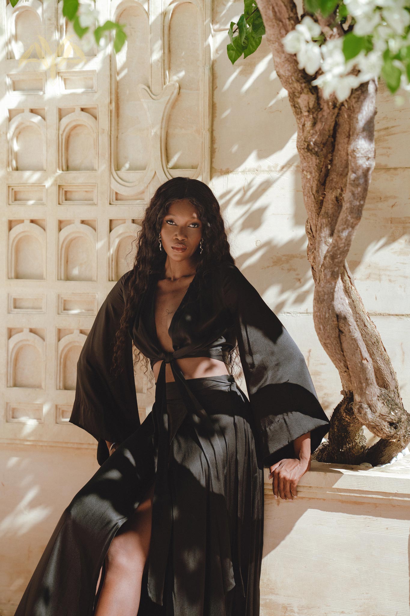 Black Venus Peace Silk Skirt • Boho Elegant Skirt • Adjustable Skirt • Silk Summer Skirt - AYA Sacred Wear