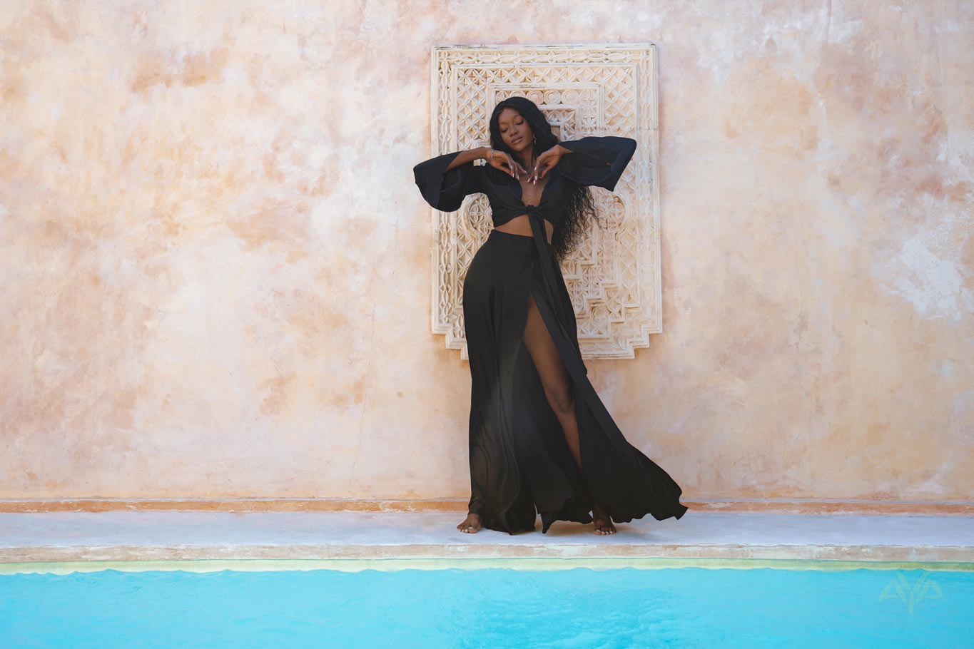 Black Venus Peace Silk Skirt • Boho Elegant Skirt • Adjustable Skirt • Silk Summer Skirt - AYA Sacred Wear