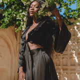 Black Venus Peace Silk Skirt • Boho Elegant Skirt • Adjustable Skirt • Silk Summer Skirt - AYA Sacred Wear