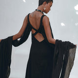 Black Wedding Dress • Boho Multiway Maxi Black Bridesmaid Dress - AYA Sacred Wear