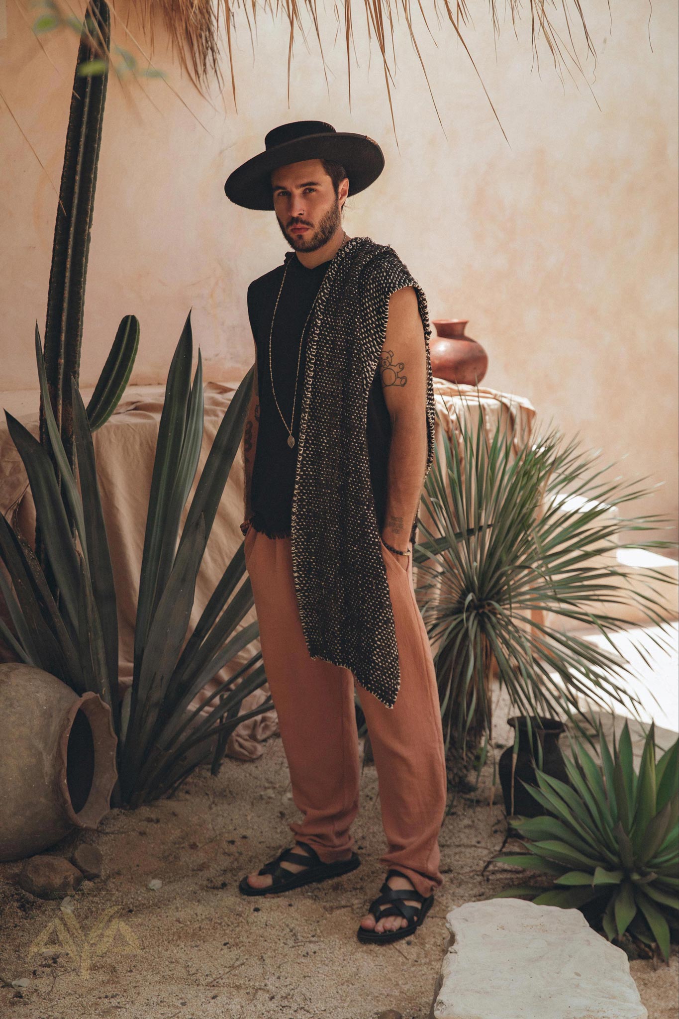 Black with White Hand - knitted Cotton Scarf for Men - AYA Sacred Wear