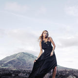 Organic Black Boho One Shoulder Dress, Black Wedding Dress - AYA Sacred Wear