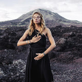 Organic Black Boho One Shoulder Dress, Black Wedding Dress - AYA Sacred Wear