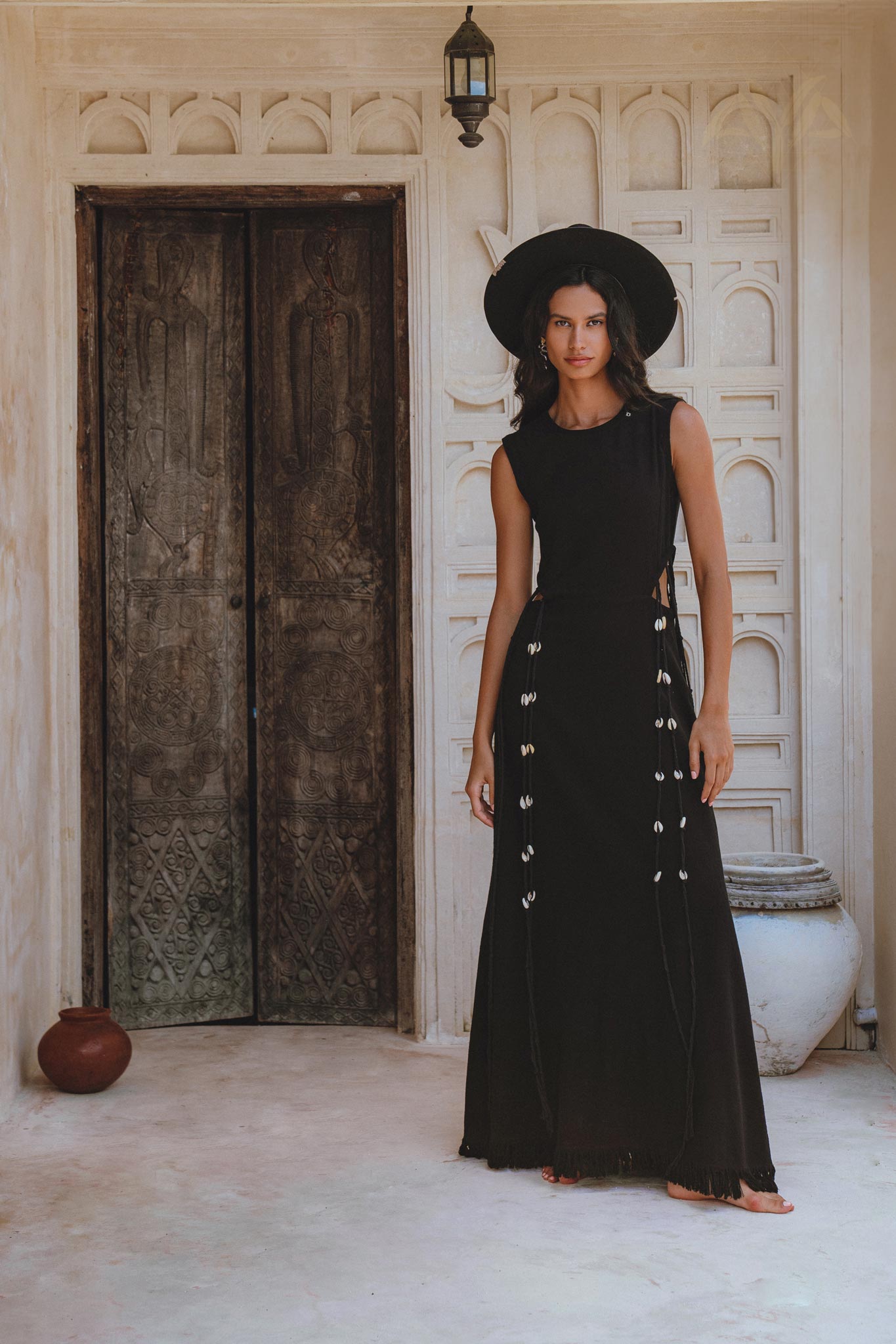 Black Boho Goddess Dress with Open Sides; Handmade Macrame Robes & Organic Cotton; Perfect for Everyday Wear.
