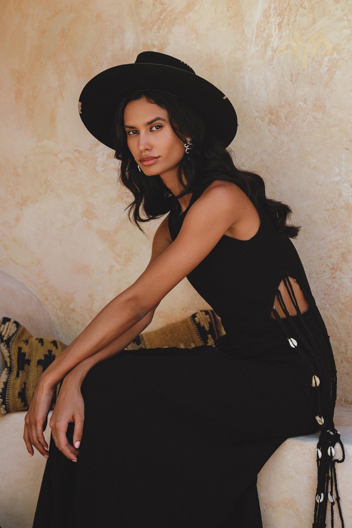 Elegant Handmade Black Dress with Open Sides; Organic Handwoven Cotton & Macrame Robes; Balinese Craftsmanship.