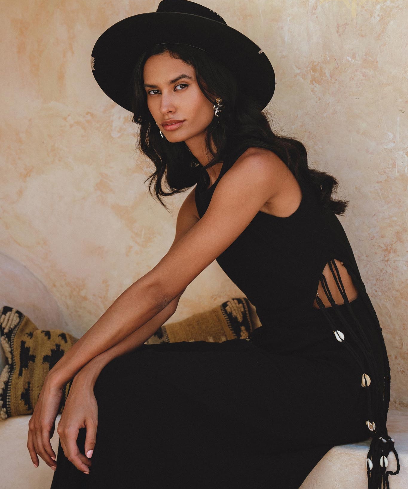 Elegant Handmade Black Dress with Open Sides; Organic Handwoven Cotton & Macrame Robes; Balinese Craftsmanship.