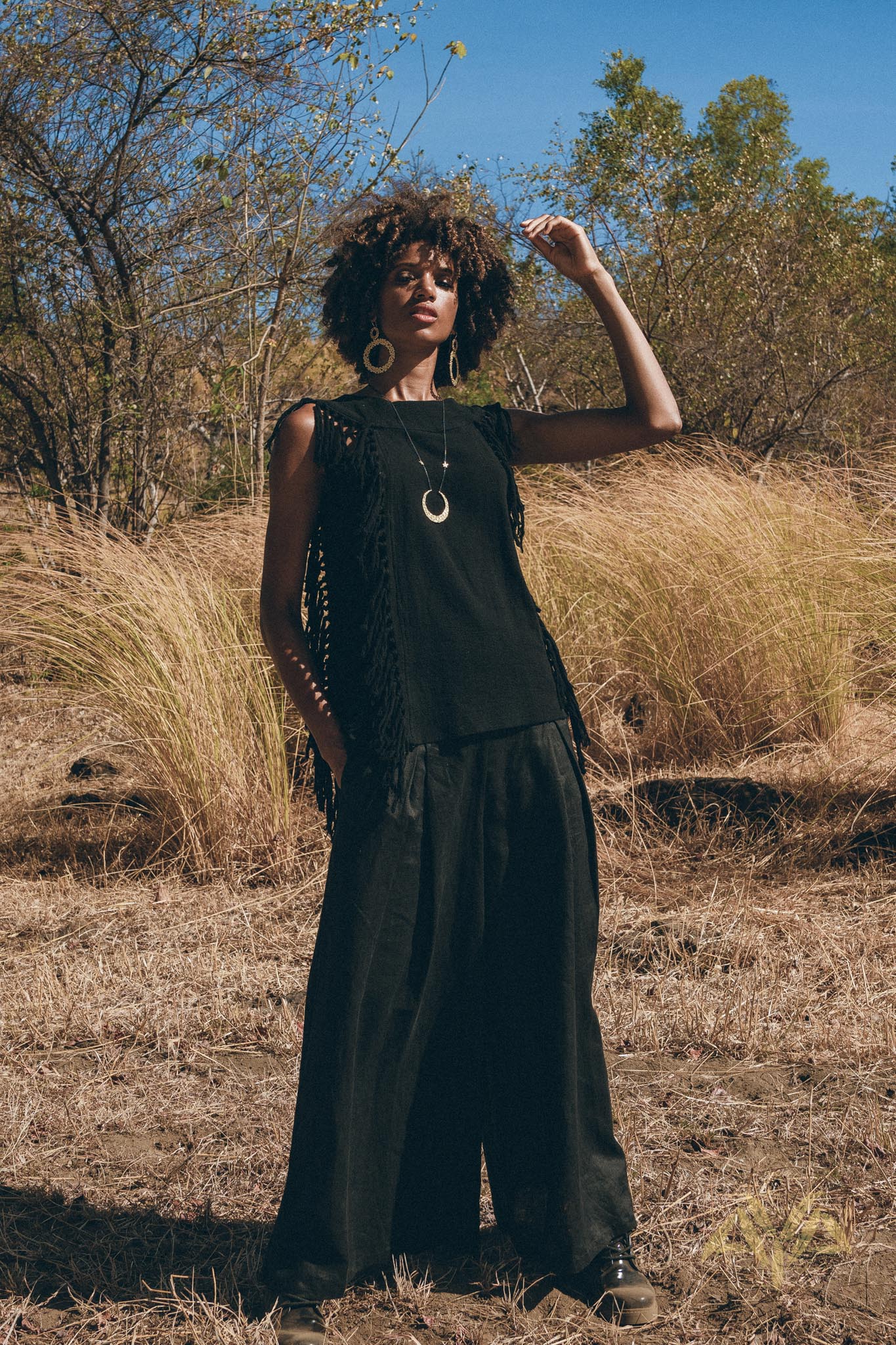 Black Bohemian Top with Tassels Sides - AYA Sacred Wear