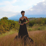 Boho cocktail summer dress in elegant black, ideal for minimalist fashion lovers. Handmade laces adorn this bohemian beauty.